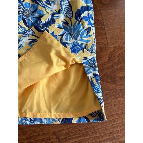 J Crew Printed Basketweave Pencil Skirt Knee Length Zip Yellow Blue Floral 0 - Picture 6 of 7